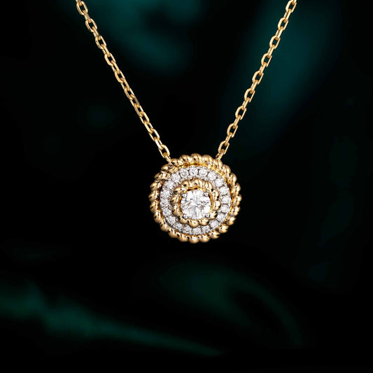 Contemporary Round Halo Lab Grown Diamond Pendant in 14k Yellow Gold