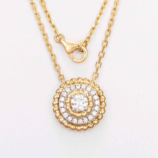 Contemporary Round Halo Lab Grown Diamond Pendant in 14k Yellow Gold