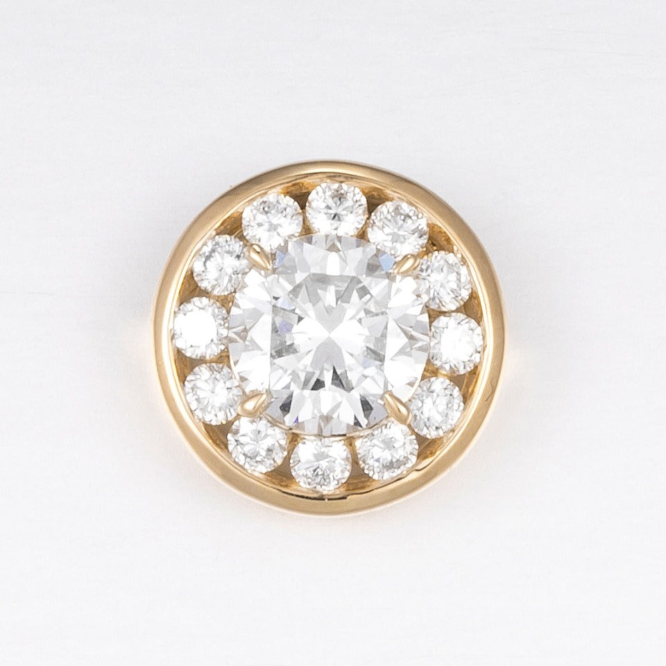 1ct Bezel Round Halo Lab Grown Diamond Pendant Necklace in 14k Yellow Gold