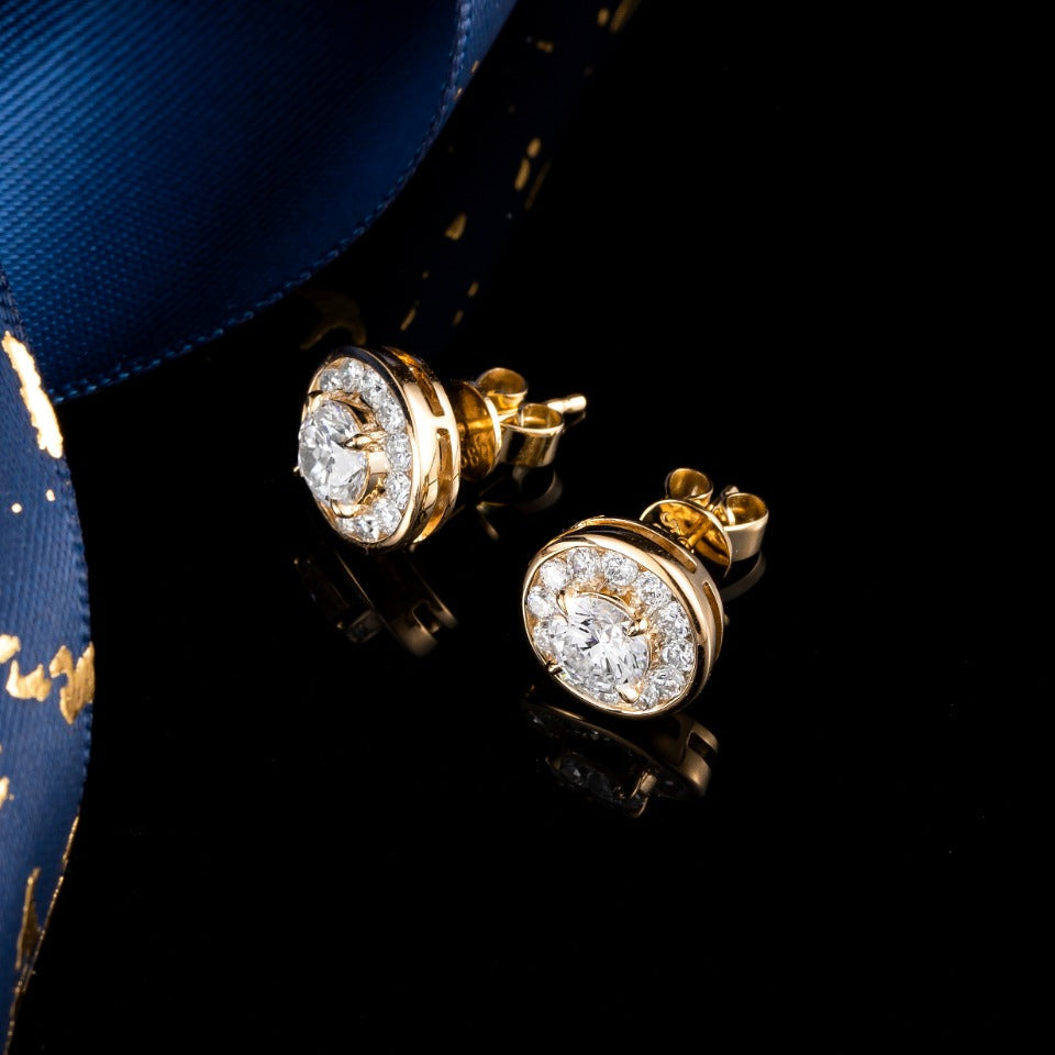 Bezel Round Halo Lab Grown Diamonds Earstuds (Pair)