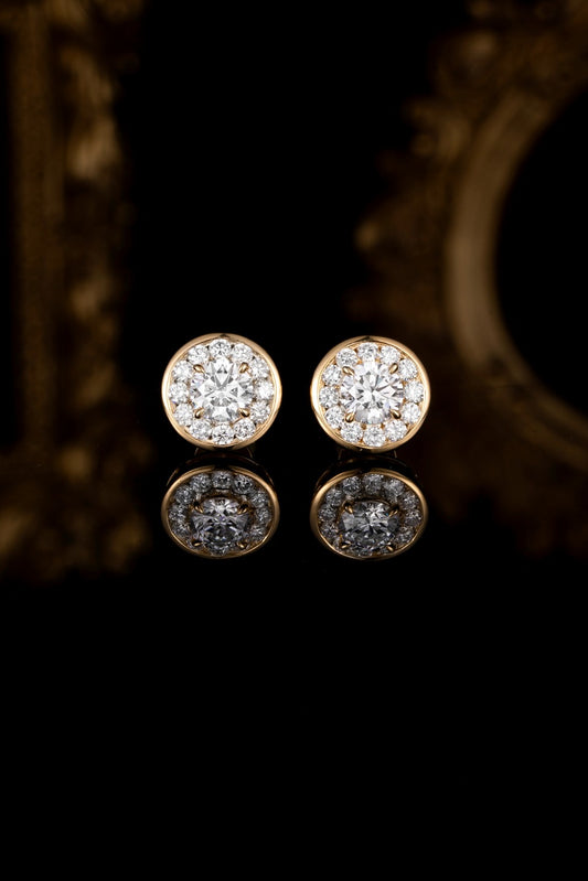 Bezel Round Halo Lab Grown Diamonds Earstuds (Pair)