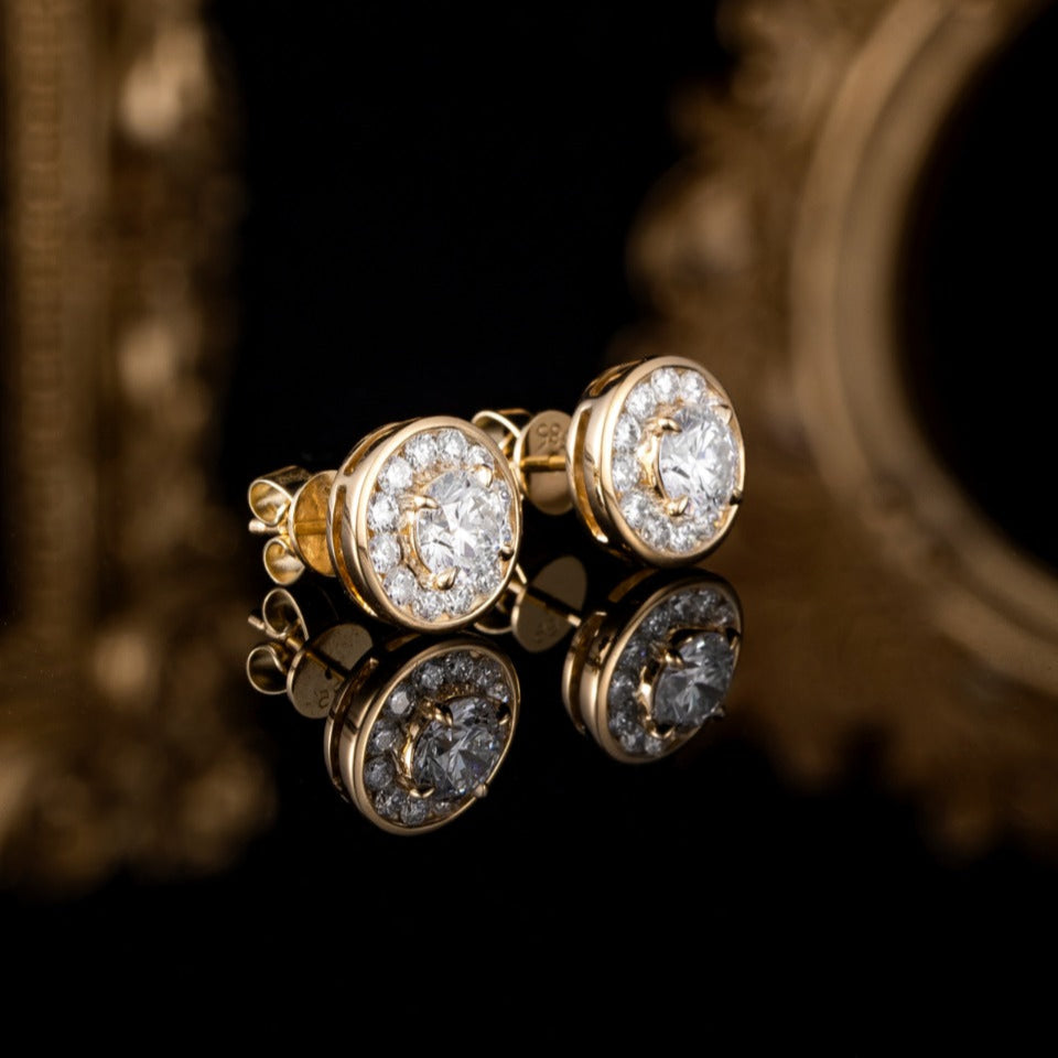 Bezel Round Halo Lab Grown Diamonds Earstuds (Pair)