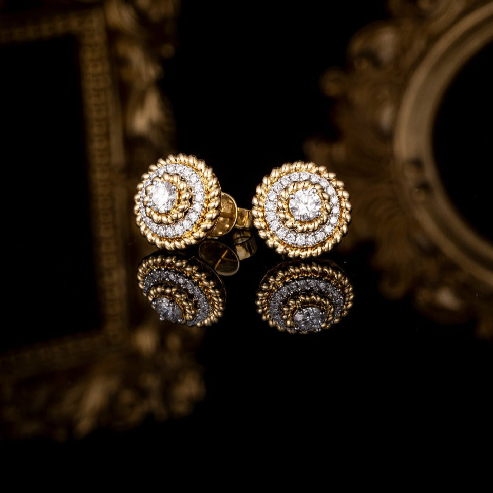 4/5 ctw Contemporary Round Halo Lab Grown Diamonds Earstuds (Pair) in 14k Yellow Gold