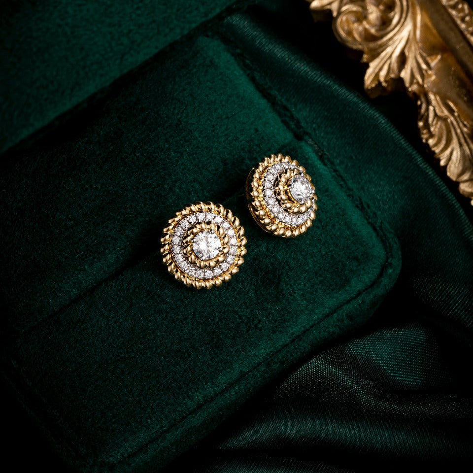 4/5 ctw Contemporary Round Halo Lab Grown Diamonds Earstuds (Pair) in 14k Yellow Gold