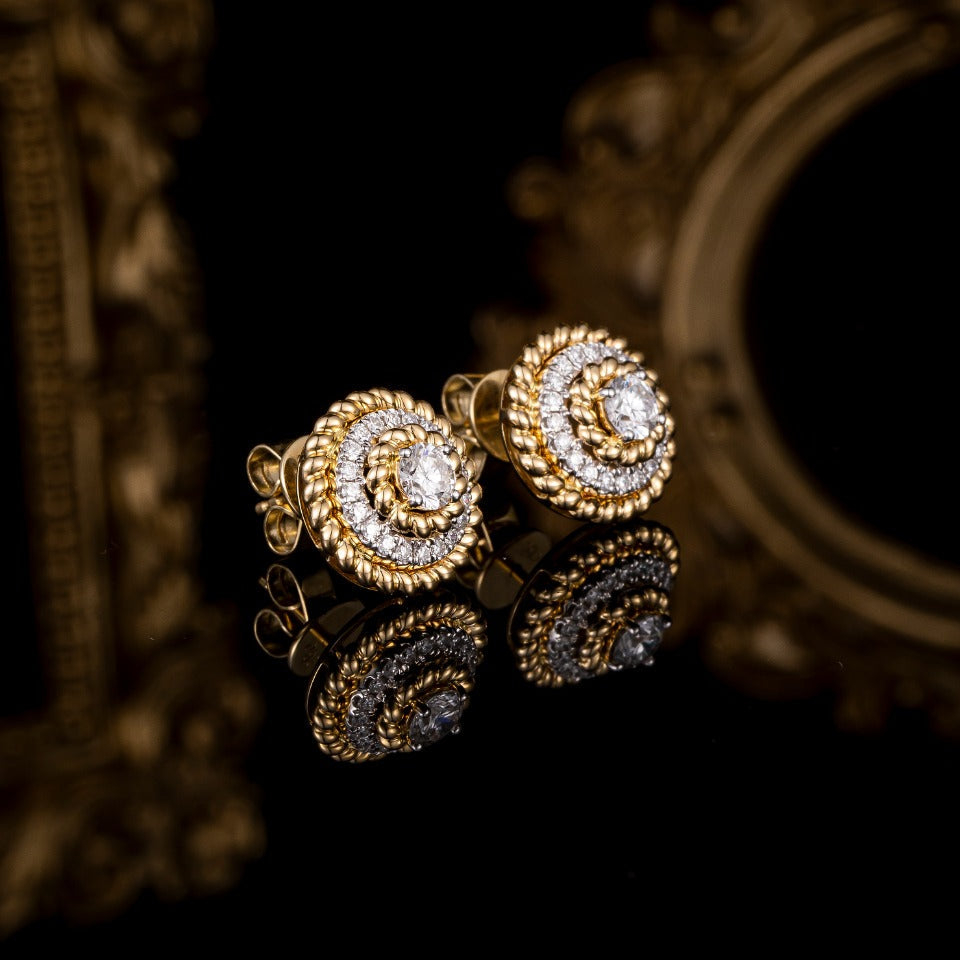 4/5 ctw Contemporary Round Halo Lab Grown Diamonds Earstuds (Pair) in 14k Yellow Gold
