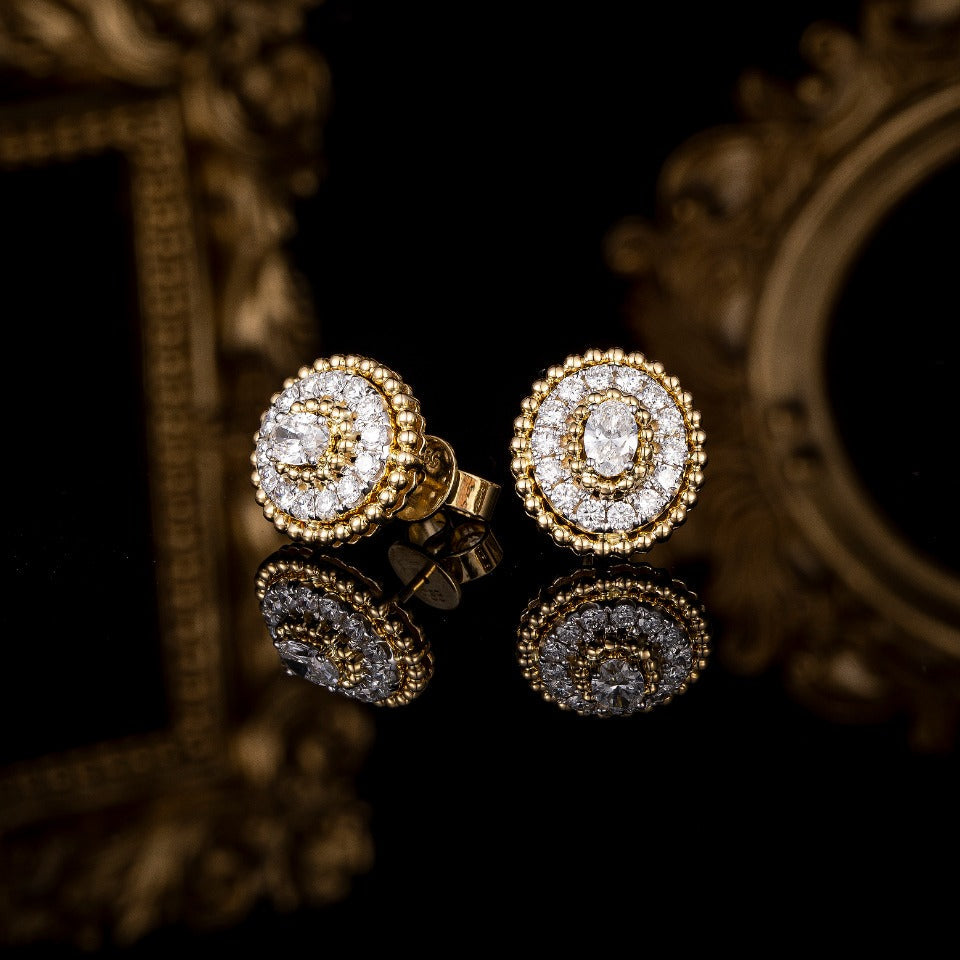 1 2/5 ctw Contemporary Oval Halo Lab Grown Diamonds Earstuds (Pair) in 14k Yellow Gold