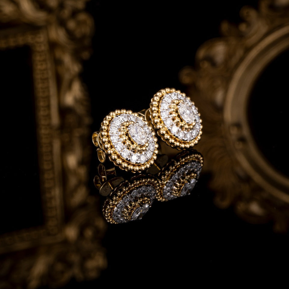 1 2/5 ctw Contemporary Oval Halo Lab Grown Diamonds Earstuds (Pair) in 14k Yellow Gold