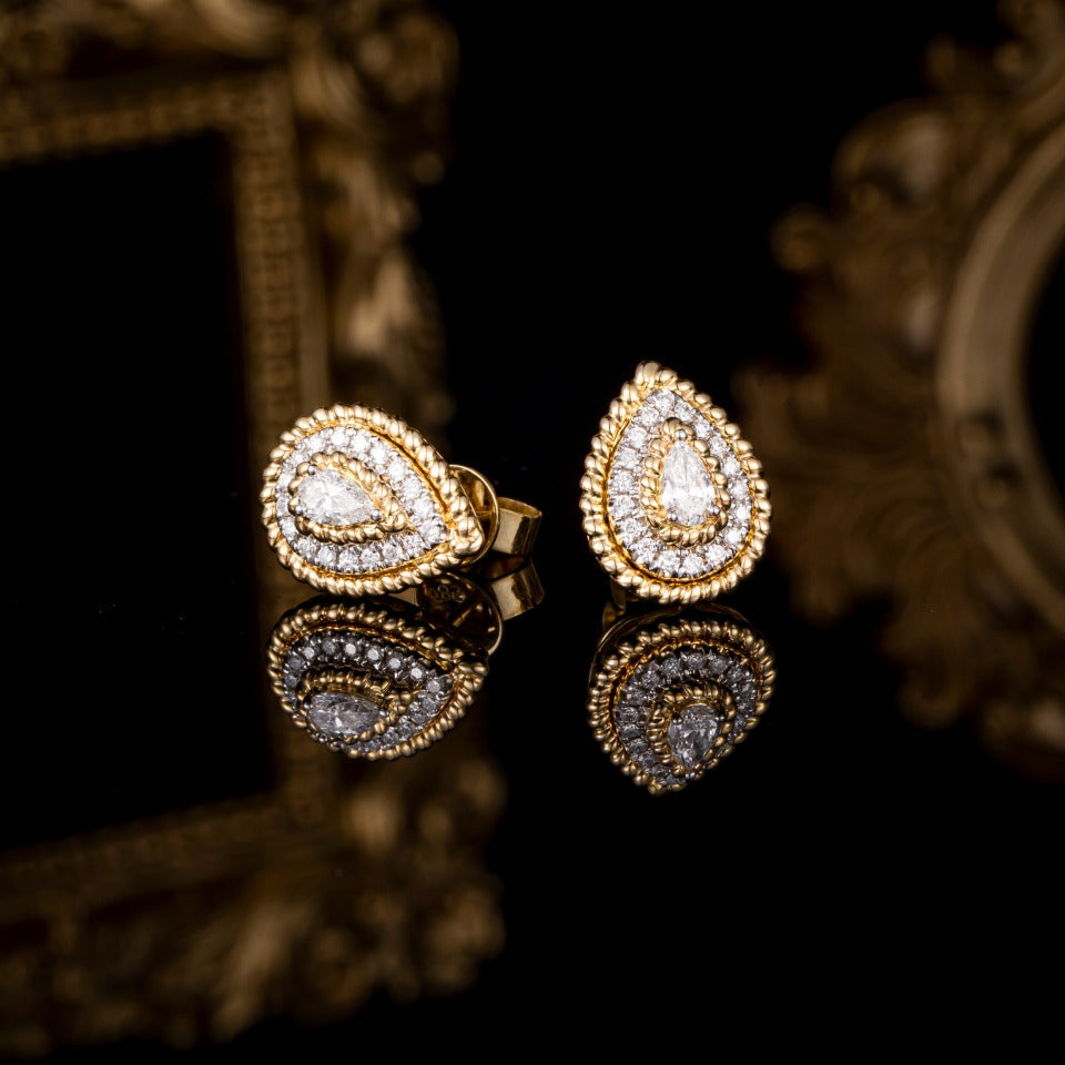 3/5 ctw Contemporary Pear Halo Lab Grown Diamonds Earstuds (Pair) in 14k Yellow Gold