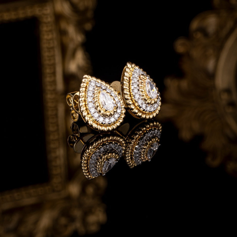 3/5 ctw Contemporary Pear Halo Lab Grown Diamonds Earstuds (Pair) in 14k Yellow Gold
