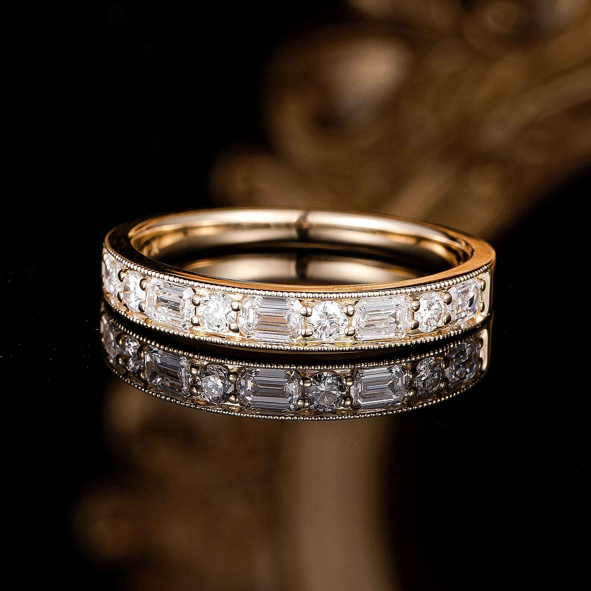 0.585ctw Baguette & Round Half Coverage Lab Grown Diamond Ring in 14k Yellow Gold