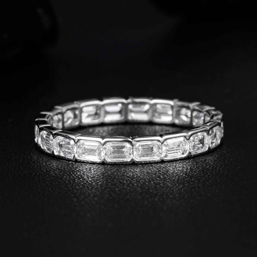 1.64ctw Horizontal Emerald Lab Grown Diamond Eternity Ring in 14k White Gold
