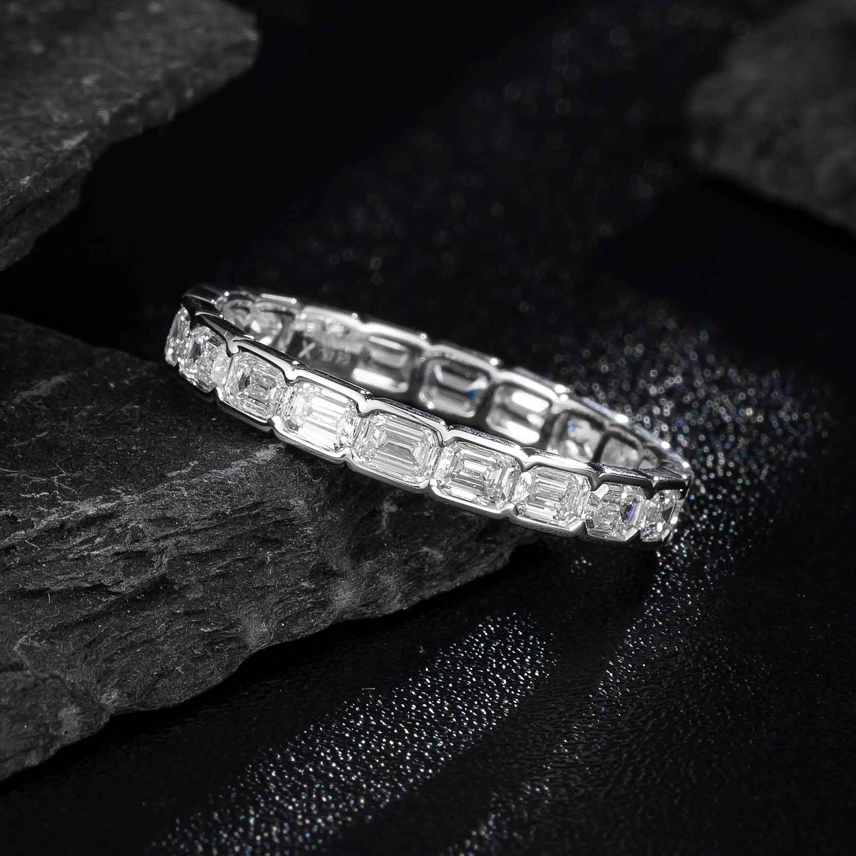 1.64ctw Horizontal Emerald Lab Grown Diamond Eternity Ring in 14k White Gold