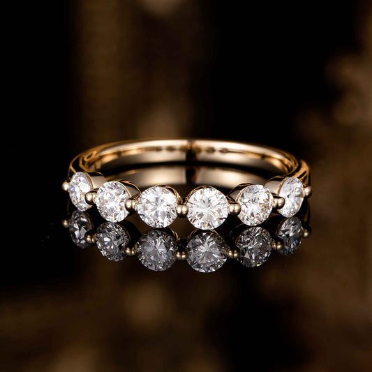 0.819ctw 6-Stones Round Lab Grown Diamond Ring in 14k Yellow Gold