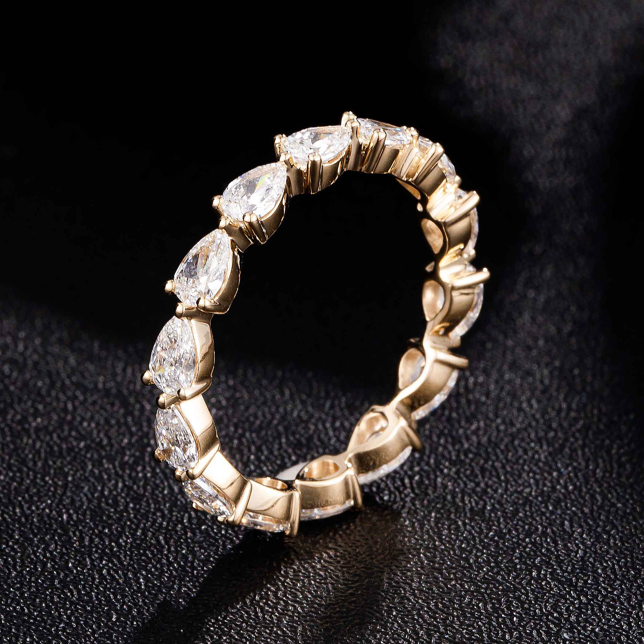 1.6 ctw Pear cut Lab Grown Diamond Horizontal Eternity Ring in 14k Yellow Gold