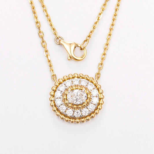 Contemporary Oval Halo Lab Grown Diamond Pendant 16-18 Inch in 14k Yellow Gold