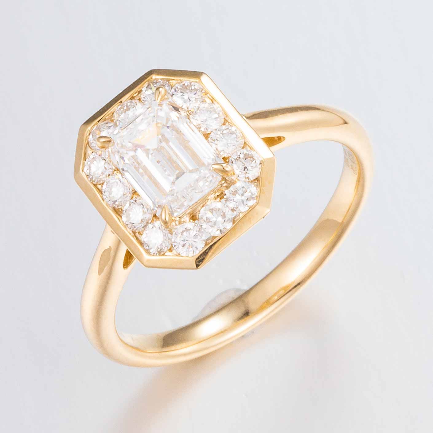 1 ct Bezel Emerald Halo Lab Grown Diamond Engagement Ring in 14k Yellow Gold