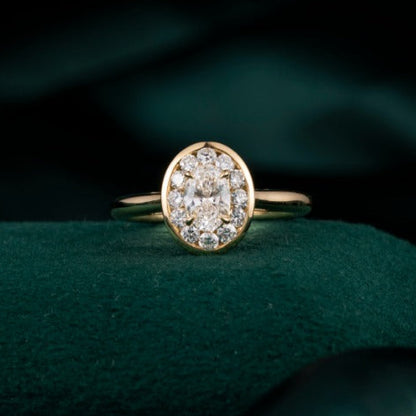 1/2 ct Bezel Oval Halo Lab Grown Diamond Engagement Ring in 14k Gold