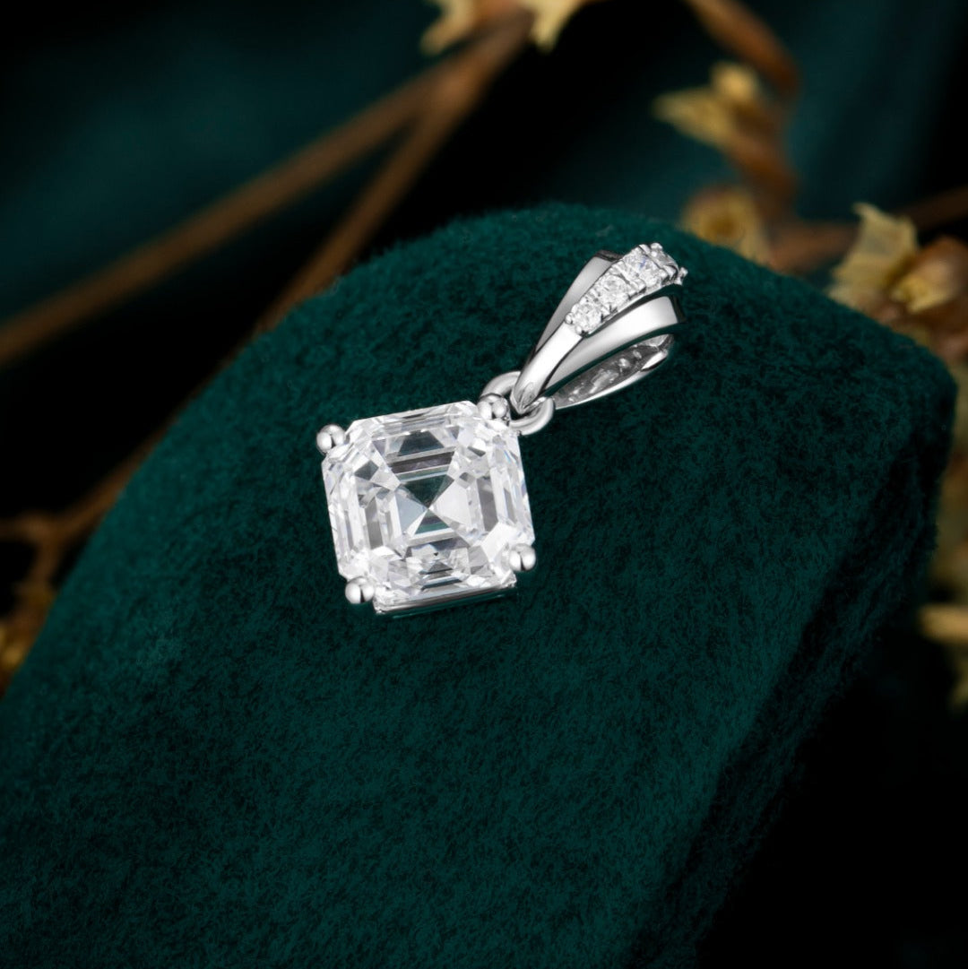 1 ct Asscher Lab Grown Diamond Pendant Necklace in 14k White Gold