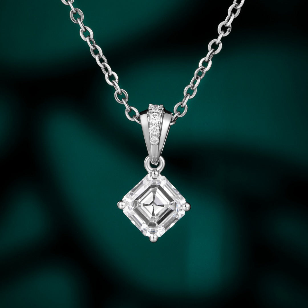 1 ct Asscher Lab Grown Diamond Pendant Necklace in 14k White Gold