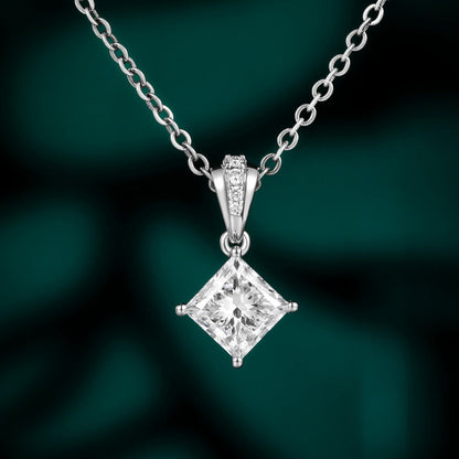 1ct Solitaire Princess Lab Grown Diamond Pendant Necklace in 14k White Gold