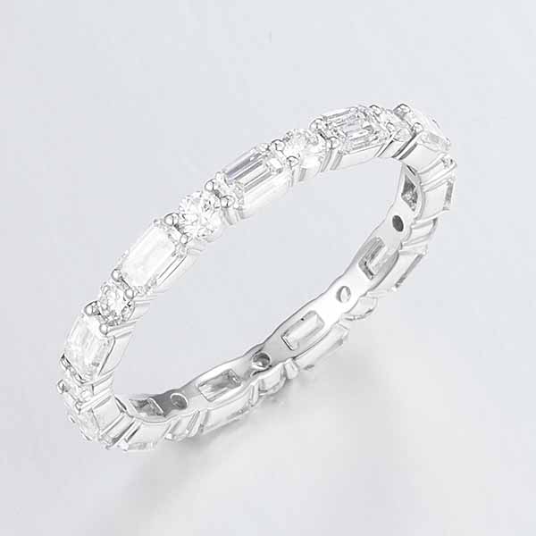 Emerald and round cut Lab Grown Diamond Eternity Ring in 14k white gold