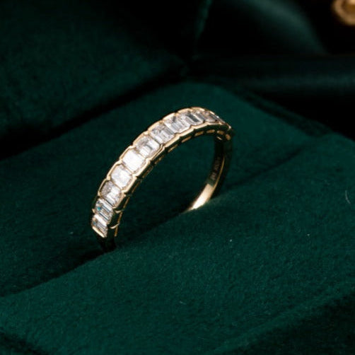 12 stones Emerald cut Lab Grown Diamond Bezel Half Eternity Ring in 14k yellow gold