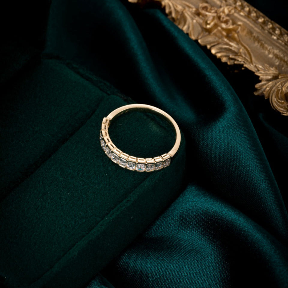 12 stones Emerald cut Lab Grown Diamond Bezel Half Eternity Ring in 14k yellow gold