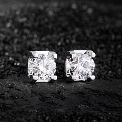 1 ctw Cow Head Round Brillance Lab Grown Diamonds Earstuds (Pair) in 18K White Gold