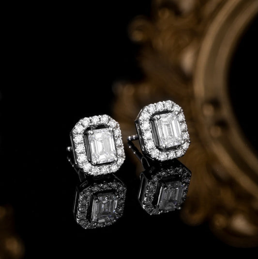 1.032ctw Emerald Detachable Halo Lab Grown Diamond Earstuds (Pair) in 14K White Gold