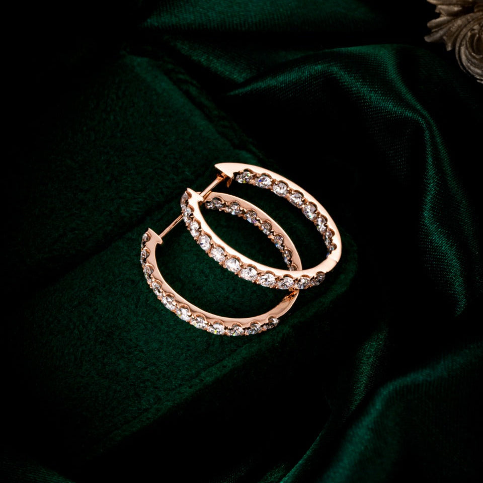 1.5 ctw Lab-Grown Diamond Inside-Outside Hoop Earrings(Pair) in 14k Gold