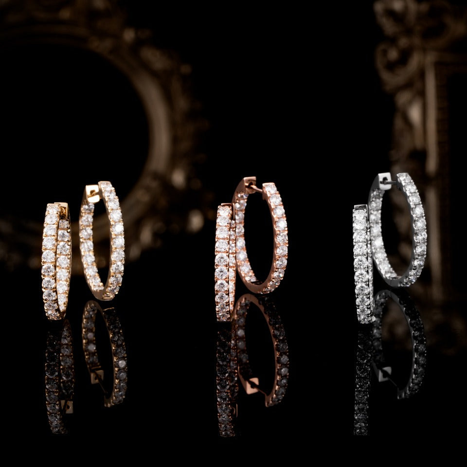 1.5 ctw Lab-Grown Diamond Inside-Outside Hoop Earrings(Pair) in 14k White Gold