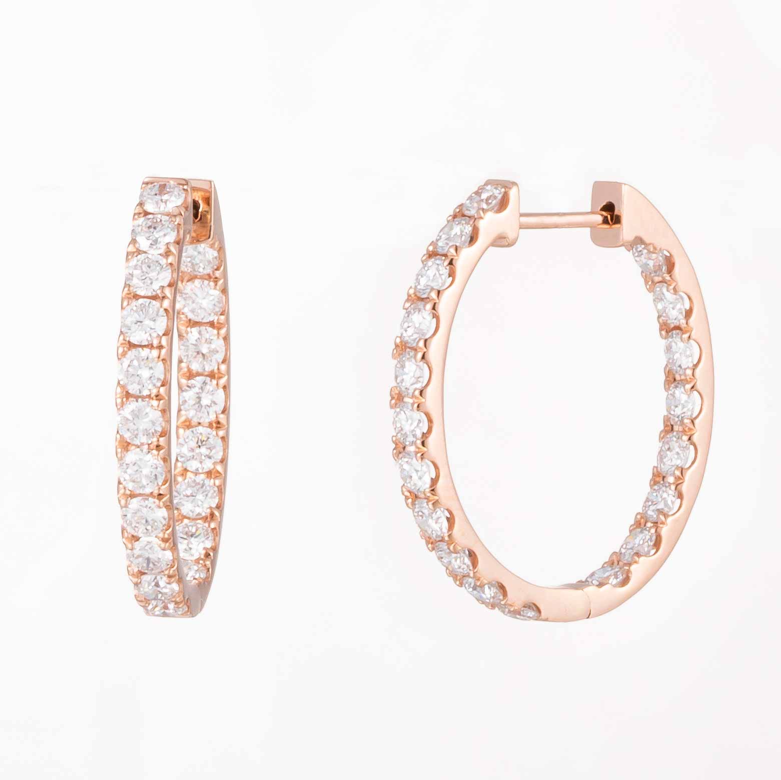 1.5 ctw Lab-Grown Diamond Inside-Outside Hoop Earrings(Pair) in 14k Rose GOLD