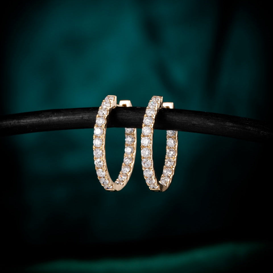 1.5 ctw Lab-Grown Diamond Inside-Outside Hoop Earrings(Pair) in 14k Yellow Gold