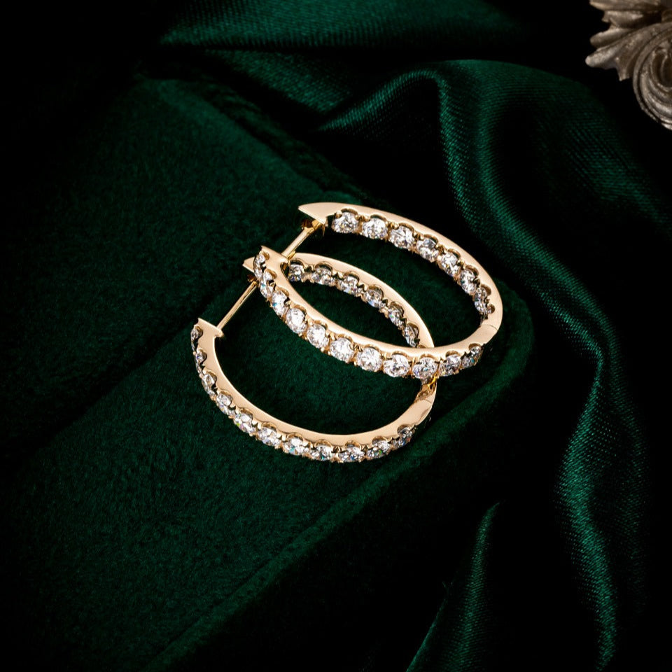 1.5 ctw Lab-Grown Diamond Inside-Outside Hoop Earrings(Pair) in 14k Yellow Gold