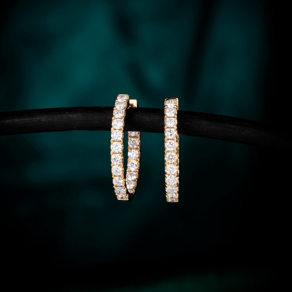 1.5 ctw Lab-Grown Diamond Inside-Outside Hoop Earrings(Pair) in 14k Yellow Gold