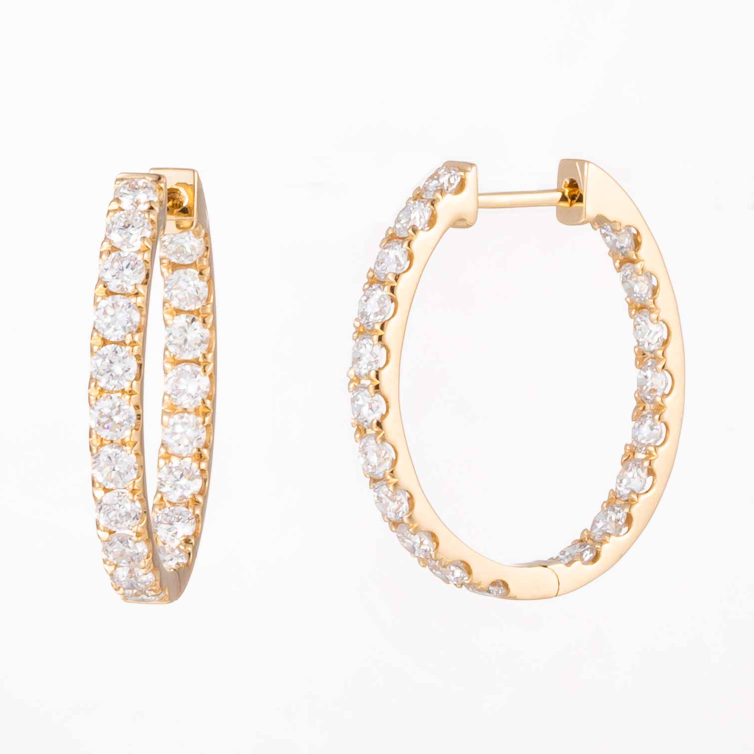 1.5 ctw Lab-Grown Diamond Inside-Outside Hoop Earrings(Pair) in 14k Yellow Gold