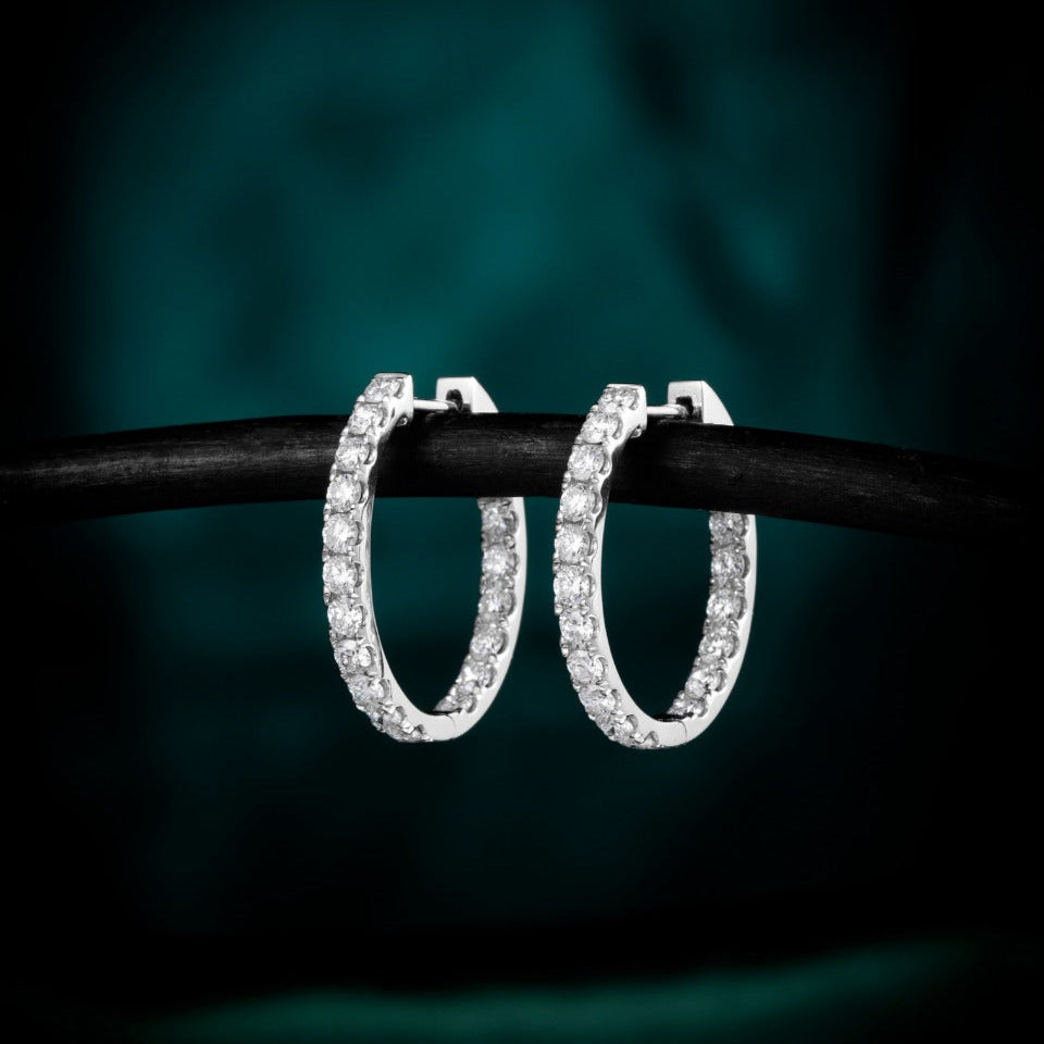 1.5 ctw Lab-Grown Diamond Inside-Outside Hoop Earrings(Pair) in 14k White Gold