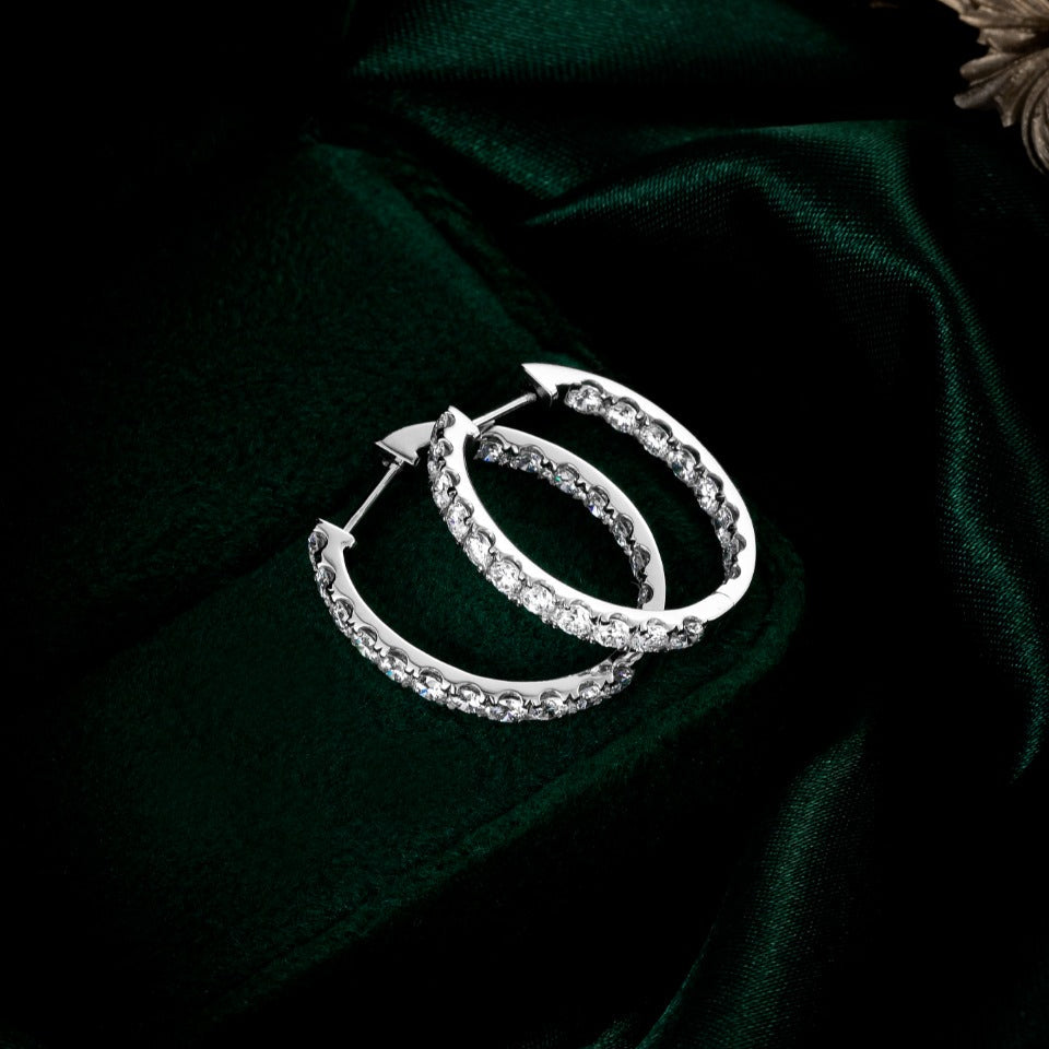 1.5 ctw Lab-Grown Diamond Inside-Outside Hoop Earrings(Pair) in 14k White Gold