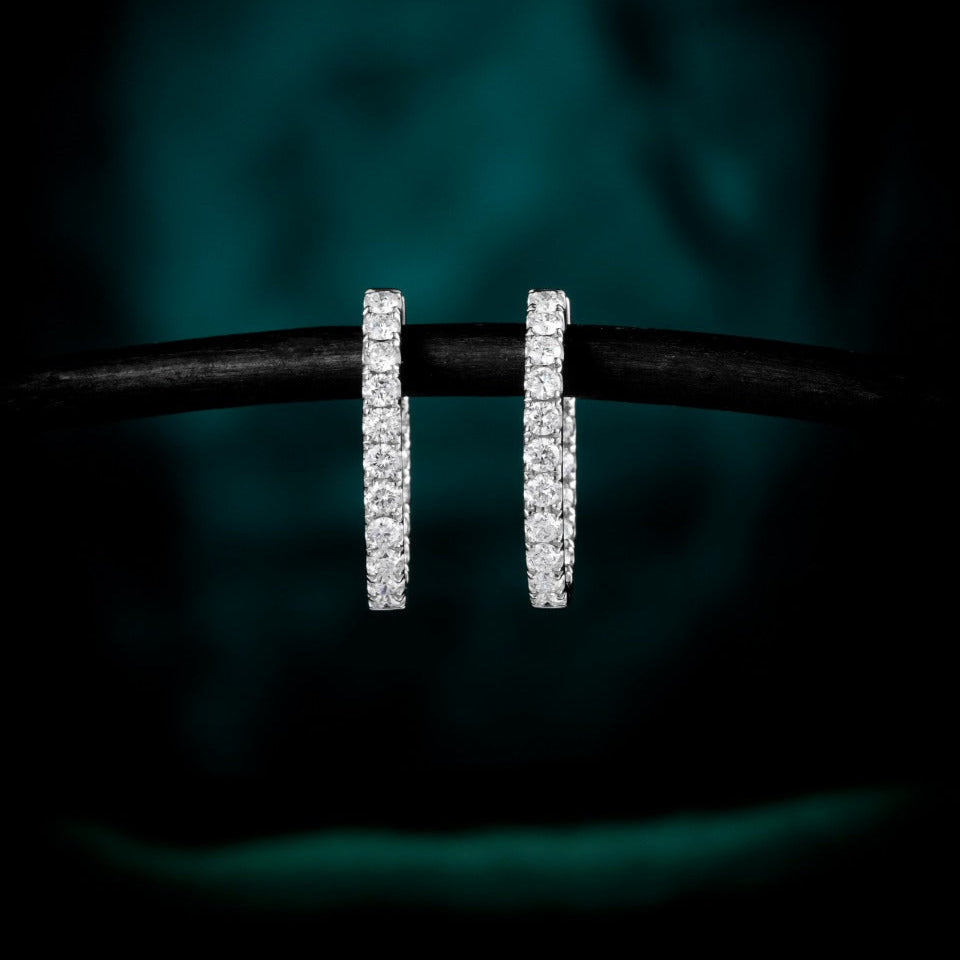 1.5 ctw Lab-Grown Diamond Inside-Outside Hoop Earrings(Pair) in 14k White Gold