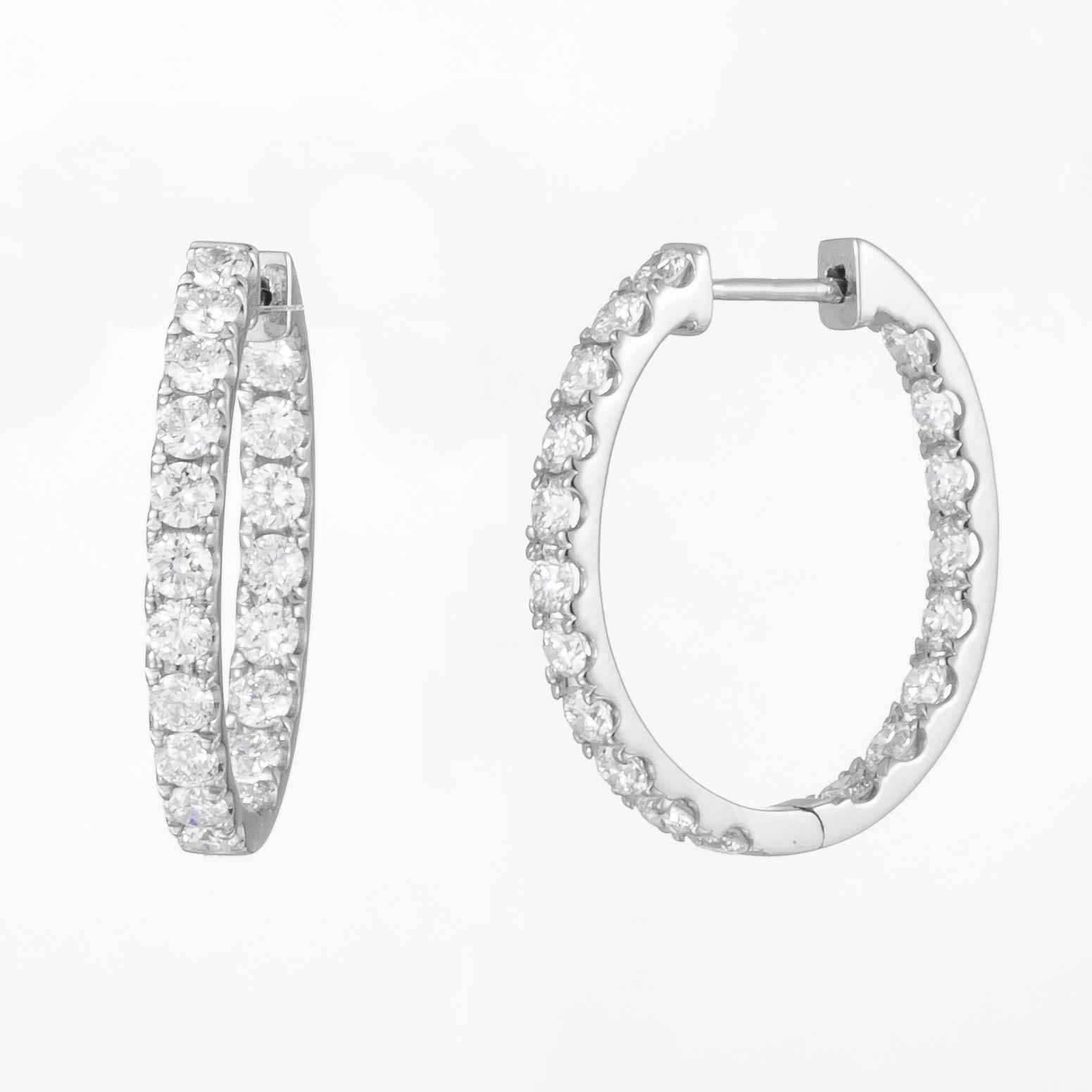 1.5 ctw Lab-Grown Diamond Inside-Outside Hoop Earrings(Pair) in 14k White Gold