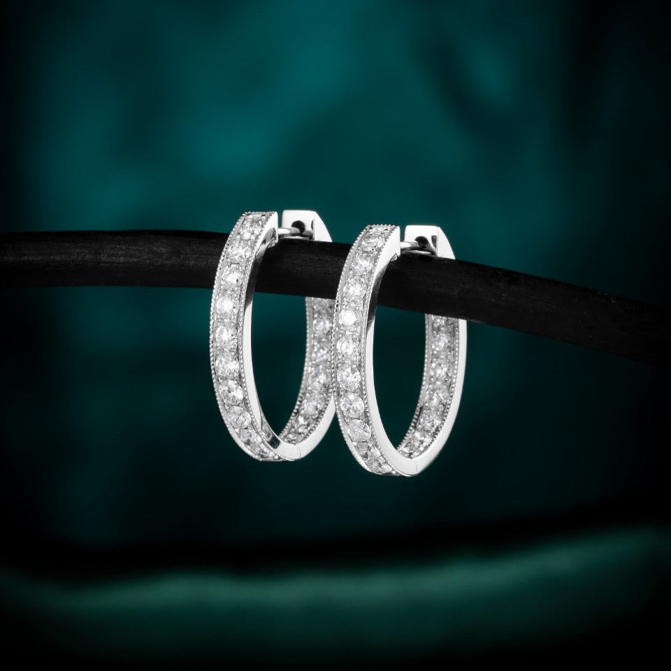 1.46 ctw Lab-Grown Diamond Channel Inside-Outside Hoop Earrings(Pair) in 14k White Gold