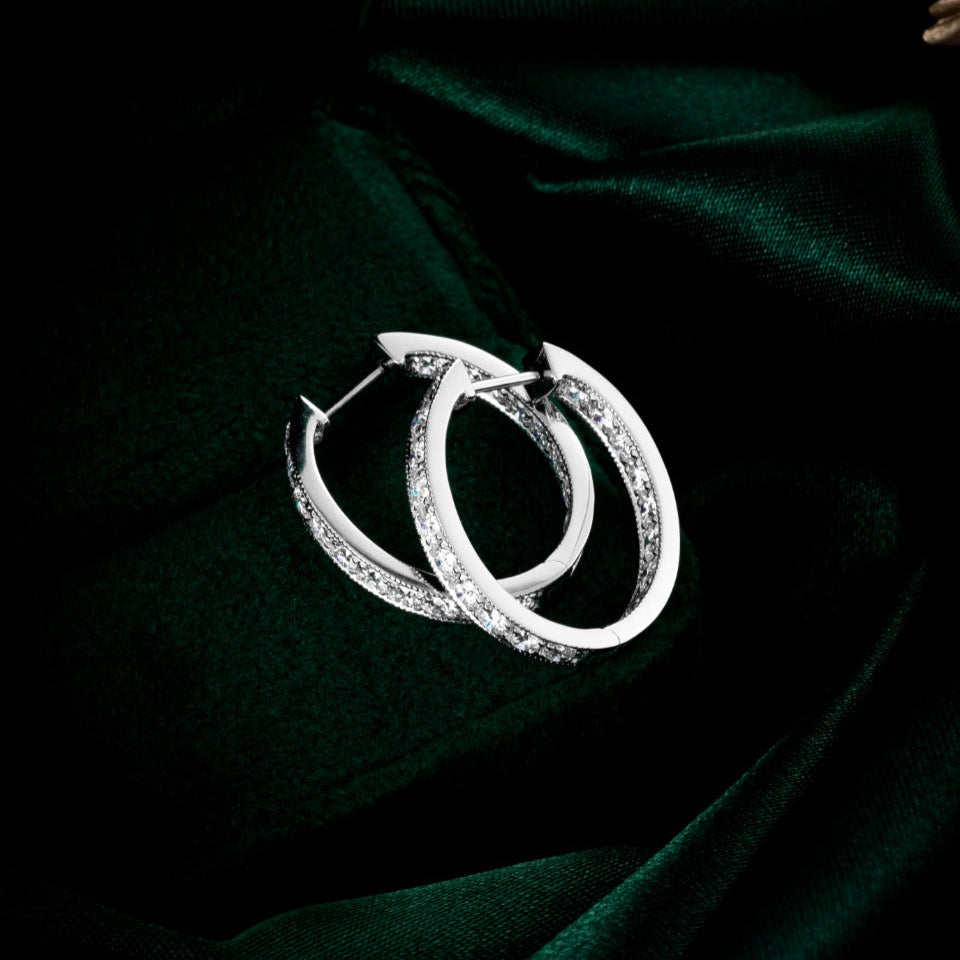 1.46 ctw Lab-Grown Diamond Channel Inside-Outside Hoop Earrings(Pair) in 14k White Gold
