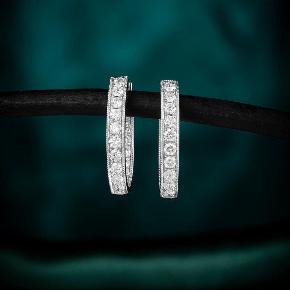 1.46 ctw Lab-Grown Diamond Channel Inside-Outside Hoop Earrings(Pair) in 14k White Gold