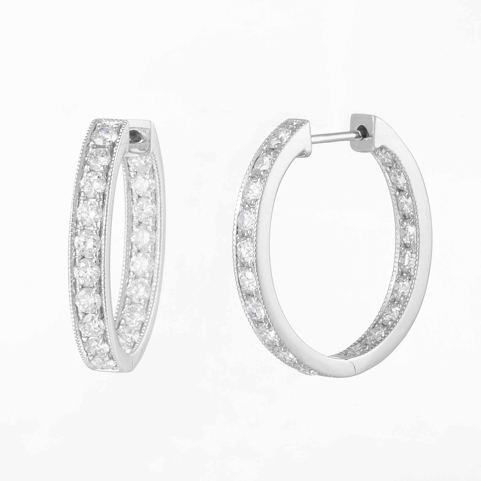 1.46 ctw Lab-Grown Diamond Channel Inside-Outside Hoop Earrings(Pair) in 14k White Gold