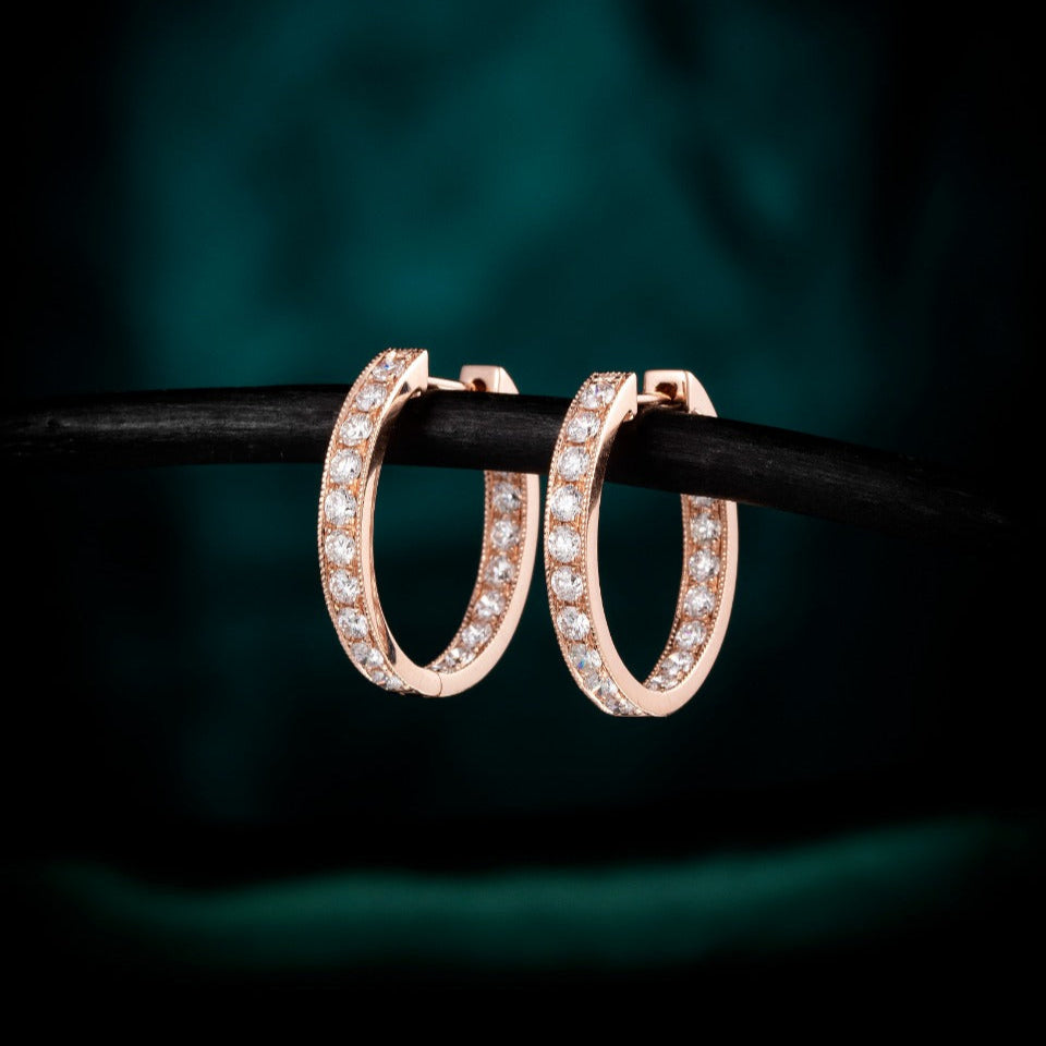 1.46 ctw Lab-Grown Diamond Channel Inside-Outside Hoop Earrings(Pair) in 14k Rose Gold