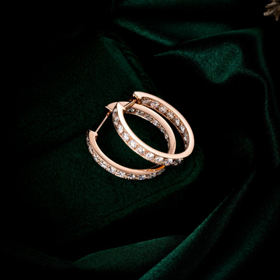 1.46 ctw Lab-Grown Diamond Channel Inside-Outside Hoop Earrings(Pair) in 14k Rose Gold