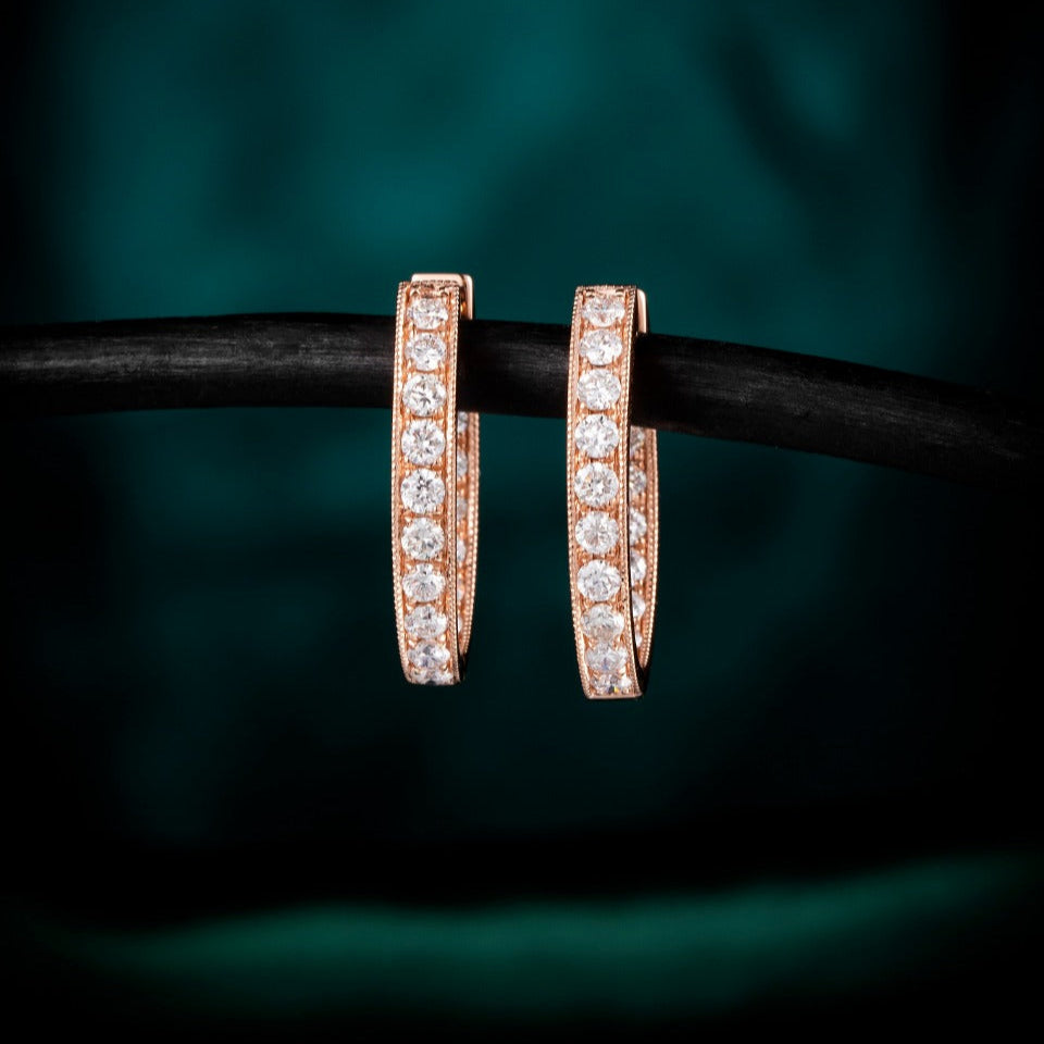 1.46 ctw Lab-Grown Diamond Channel Inside-Outside Hoop Earrings(Pair) in 14k Rose Gold