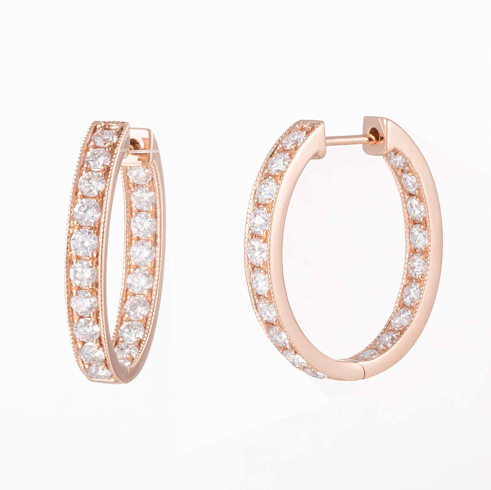 1.46 ctw Lab-Grown Diamond Channel Inside-Outside Hoop Earrings(Pair) in 14k Rose Gold