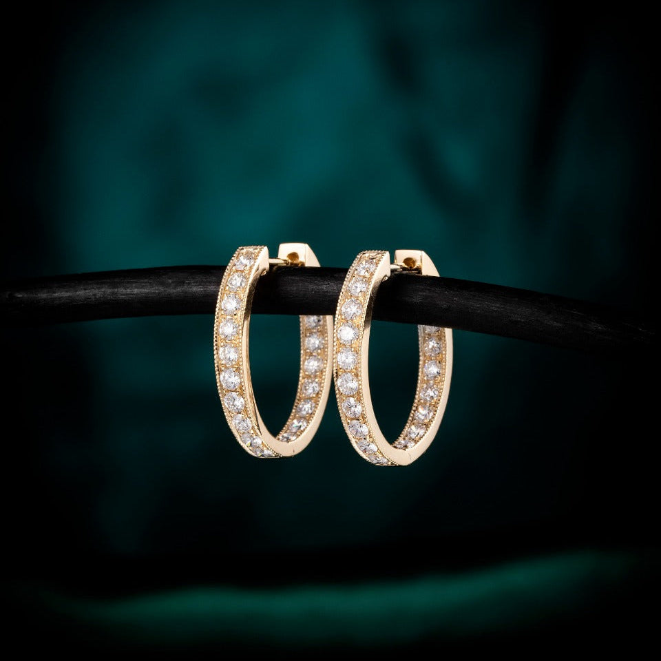 1.46 ctw Lab-Grown Diamond Channel Inside-Outside Hoop Earrings(Pair) in 14k Yellow Gold