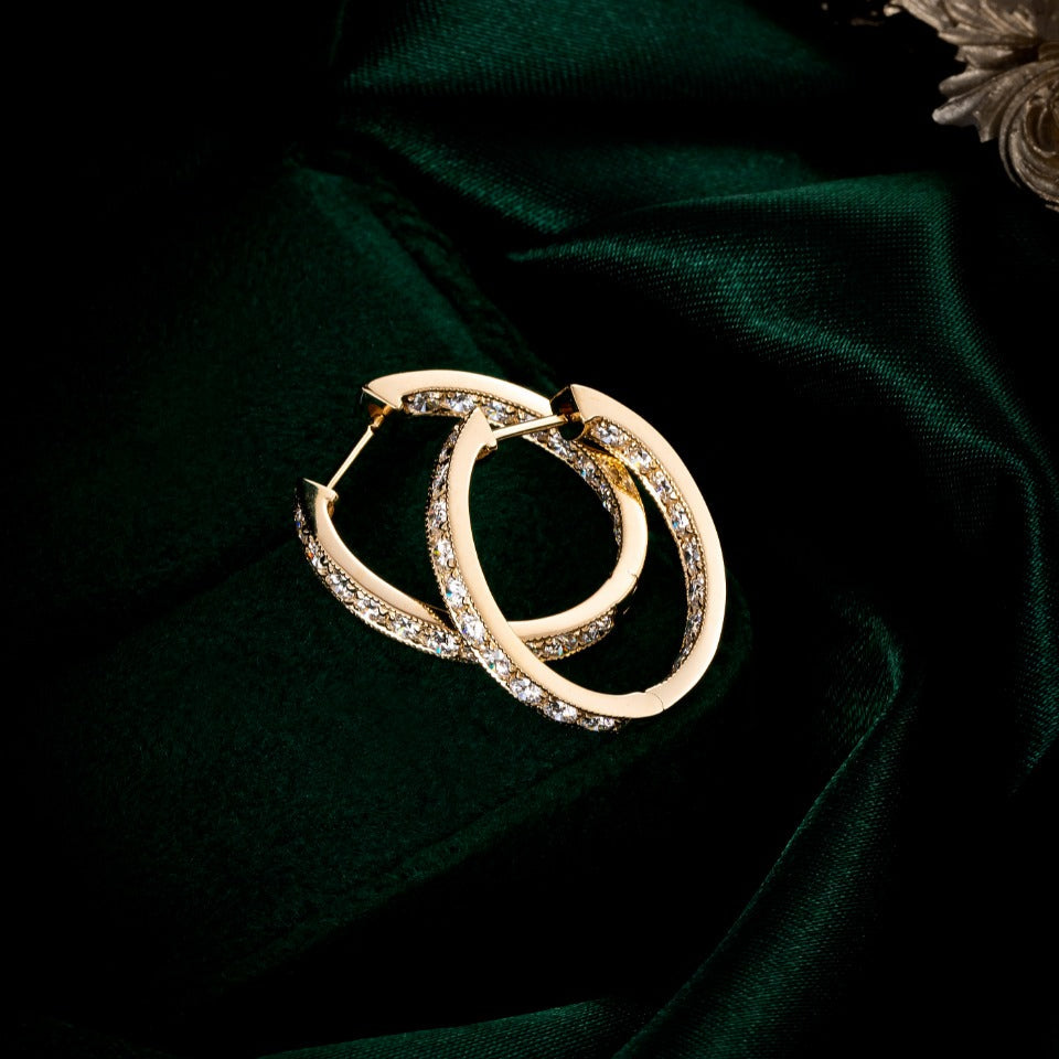 1.46 ctw Lab-Grown Diamond Channel Inside-Outside Hoop Earrings(Pair) in 14k Yellow Gold